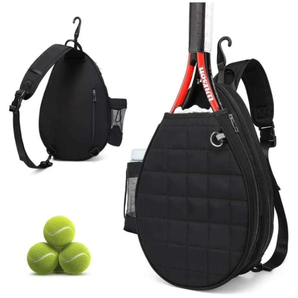 Crossbody Tennis Racket Bag Adjustable with Water Bottle Holder Tennis Crossbody Bag Comfortable Straps Large Capacity