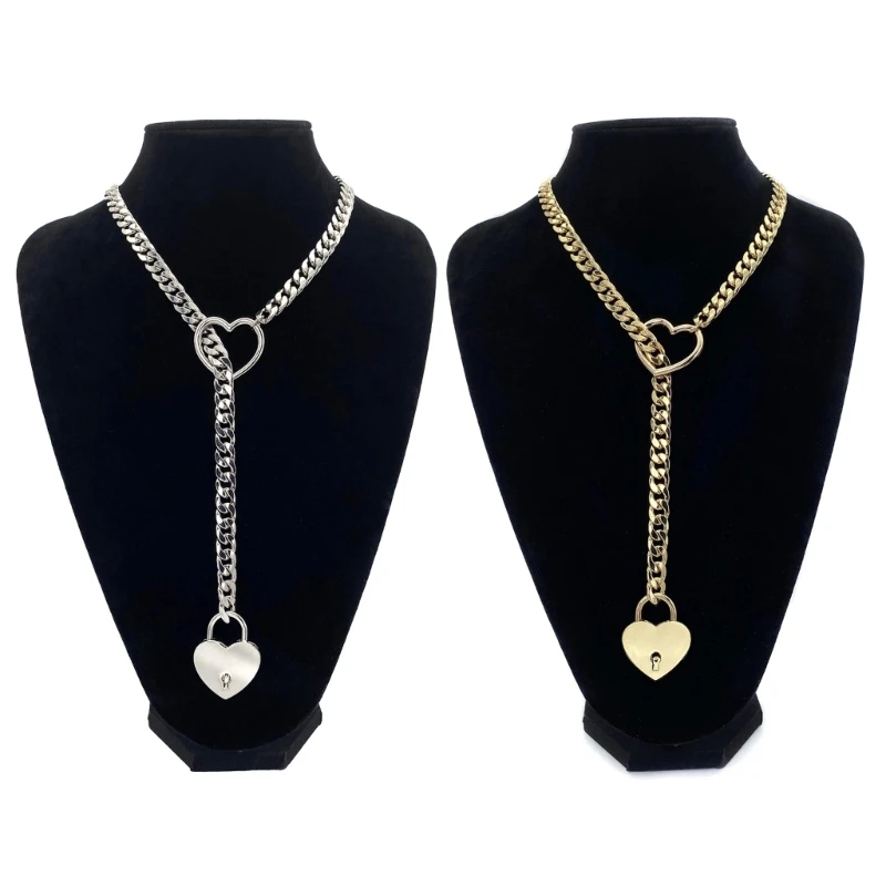 Trendy Heart Lock Lariat Necklace Punk Rock Statement Necklaces Choker Jewelry XXFB