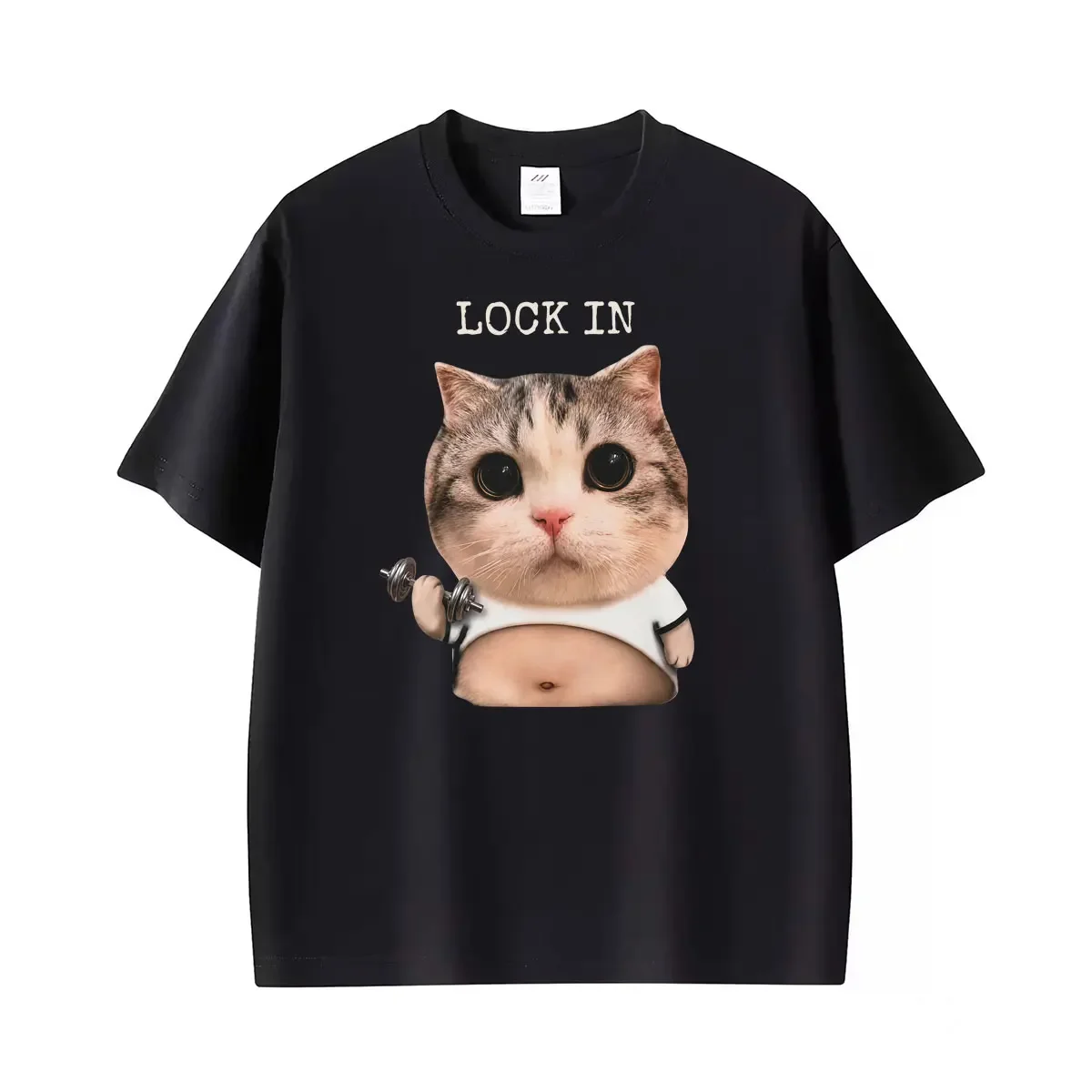 Lock in Cat Funny Gym Bodybuilding Powerlifting Meme Print T-shthing Retro Streetwear T Sh T Shirts