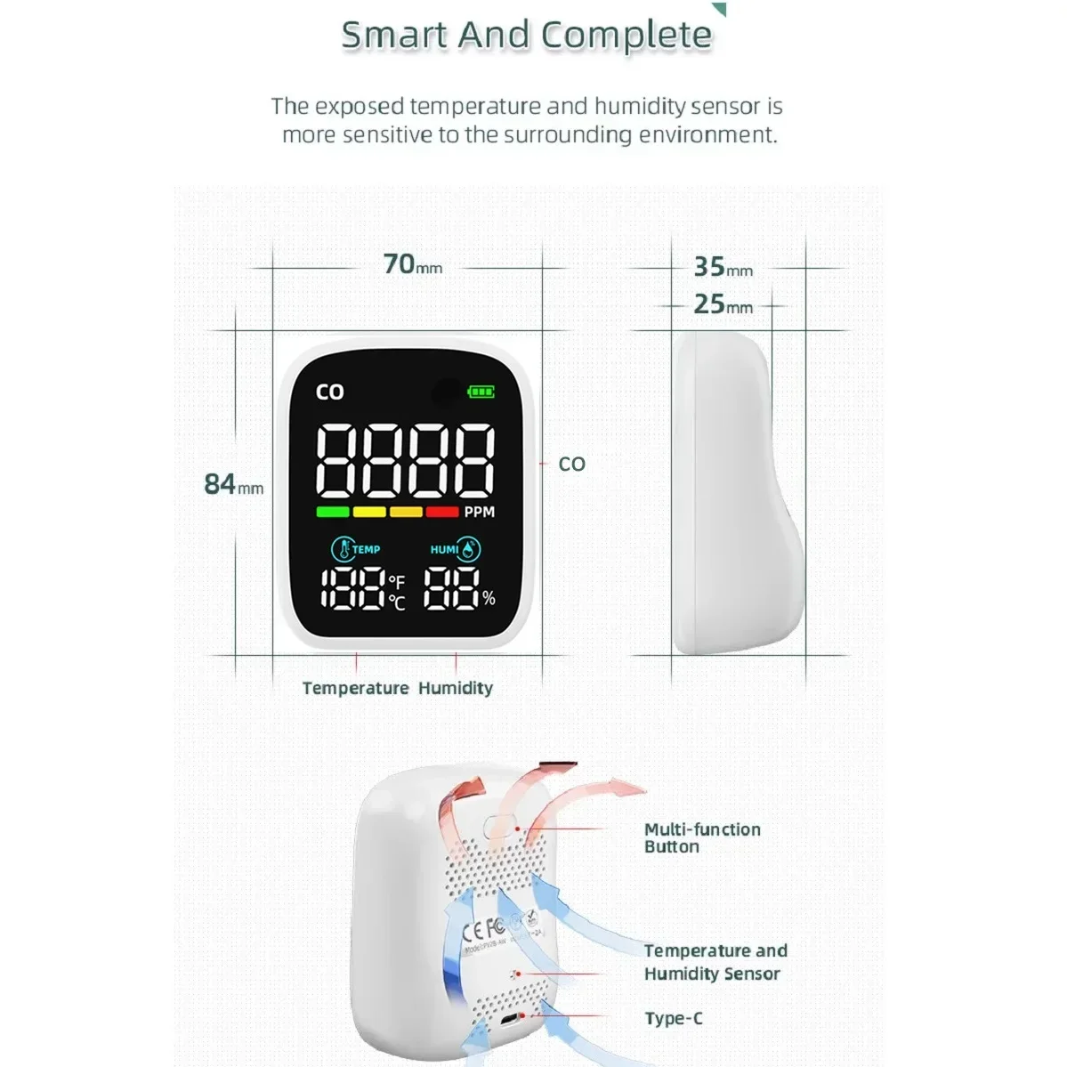 Digital LED CO Detector Carbon Monoxide Tester Temperature and Humidity Test Meter Electrochemical CO Sensor Air Quality Tester