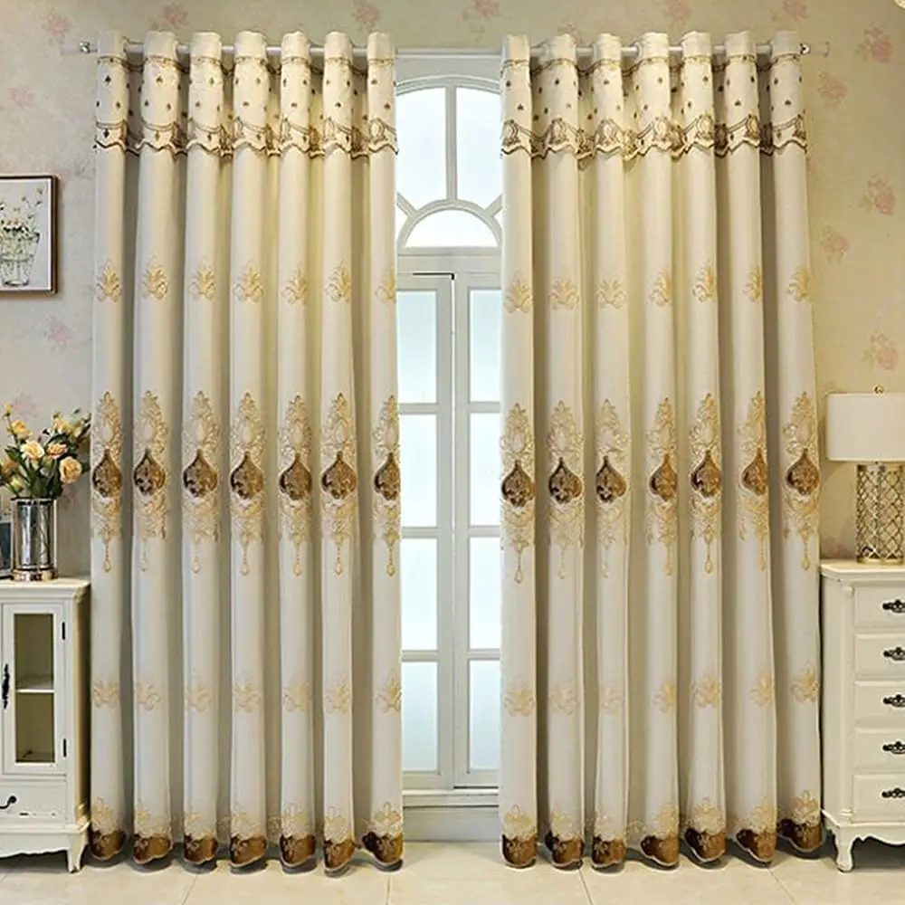 1 Panel 160cm Width Luxury European Curtain Attached Valance Double Layer Curtain for Living Room Bedroom Embroidered Curtain