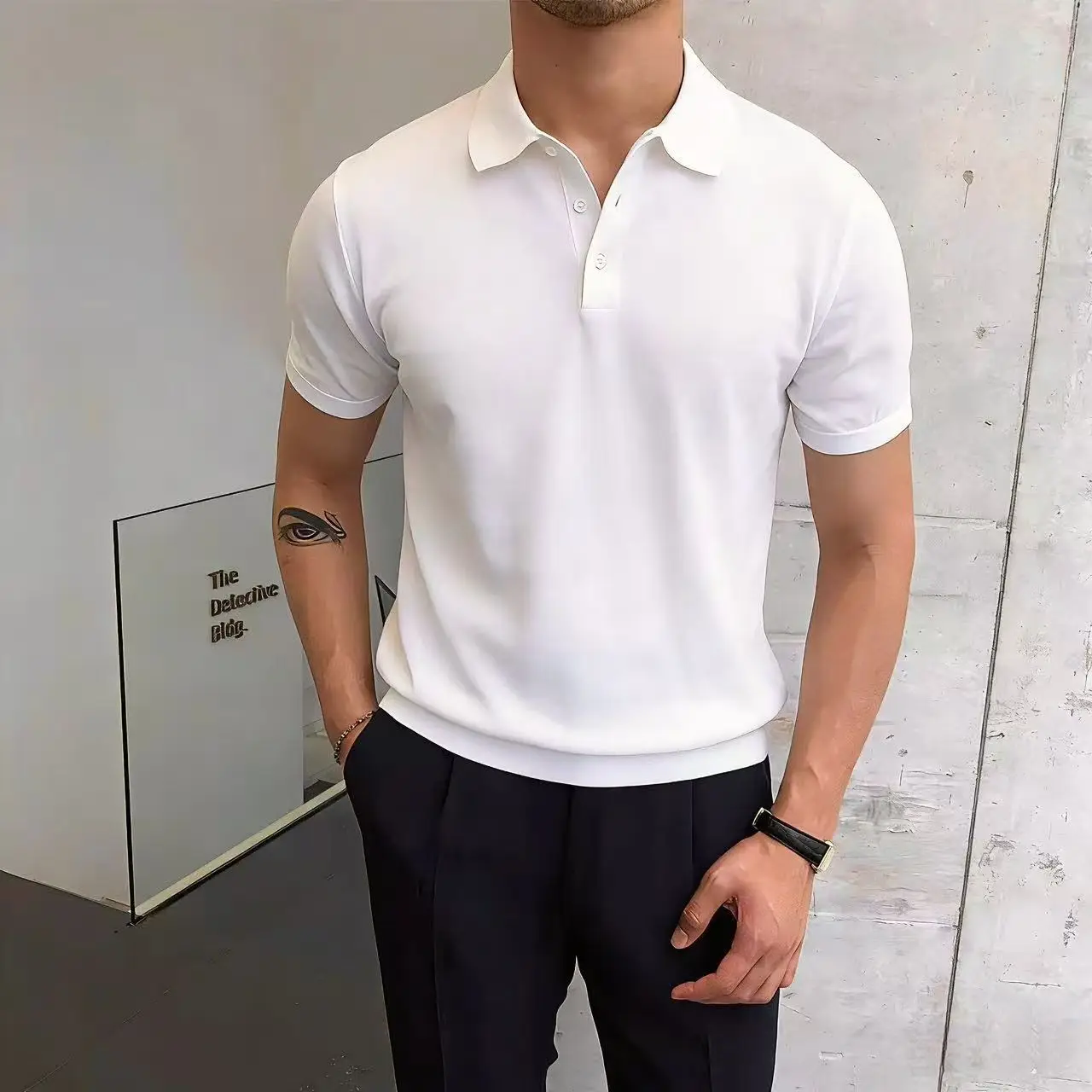 2026 Summer Thin Men's Slim-Fit Casual Knitted POLO Shirt Stylish Simple T-Shirt Cotton Short Sleeves