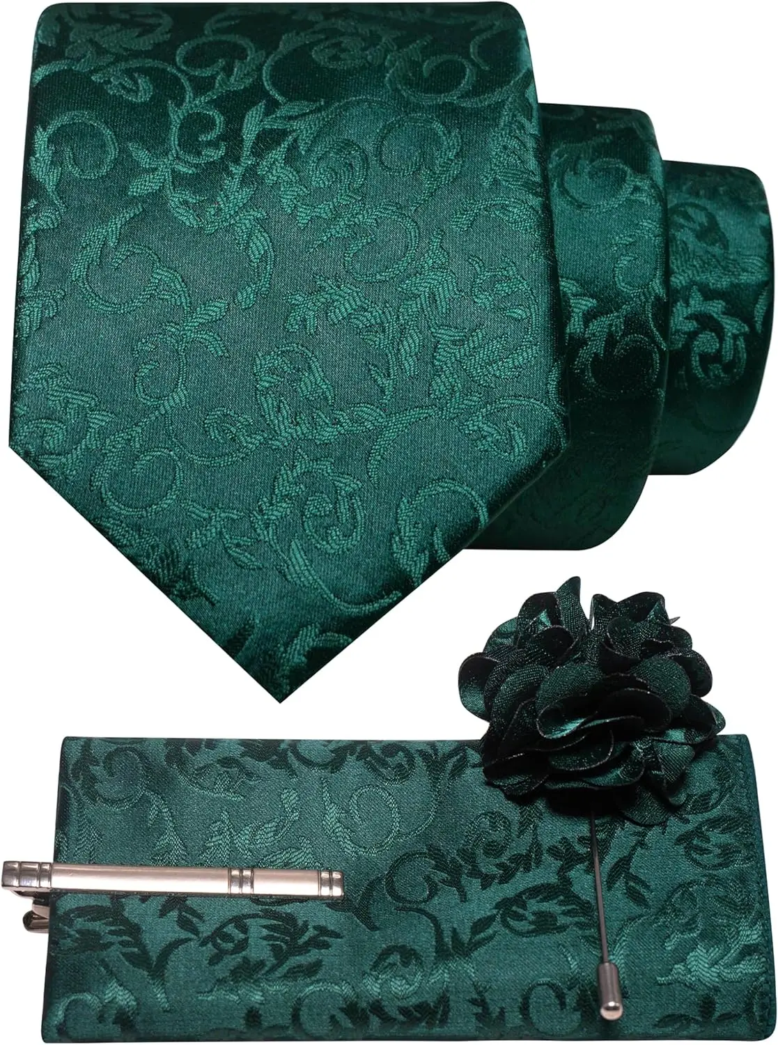 

Floral Tie Set with Pocket Square, Tie Clip & Lapel Pin for Men 4PCS