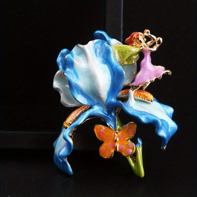 Vintage Dripping Elegant Fashion Enamel Drip Glazed Iris Pixie Brooch