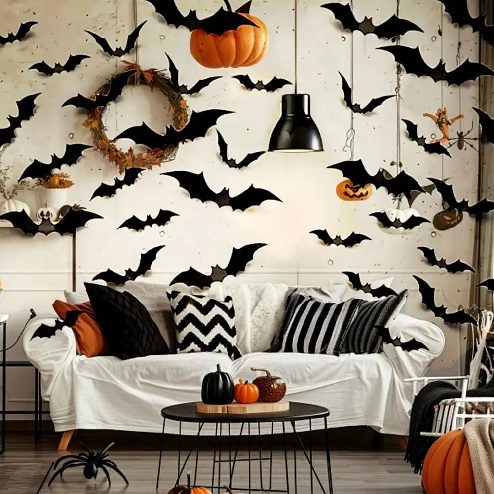Waterproof Outdoor Halloween Decor 3d Black Bat Wall Decor Halloween Party Wall Stickers Waterproof Plastic Room for Indoor
