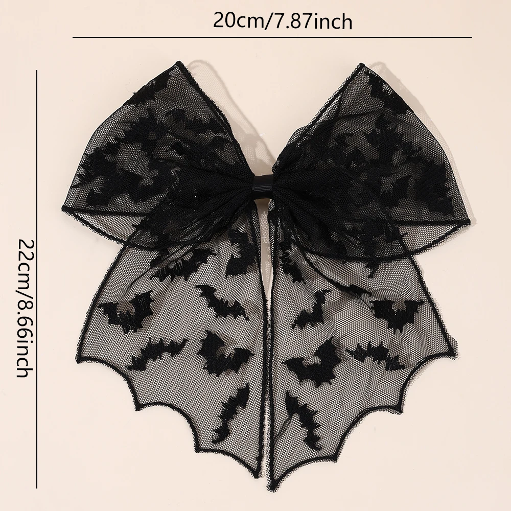 Halloween Bat Bow Hair Clips Bat Embroidery Lace Tulle Veil Gothic Hairpins Spooky Cosplay Hair Accessories For Women Girls view 5