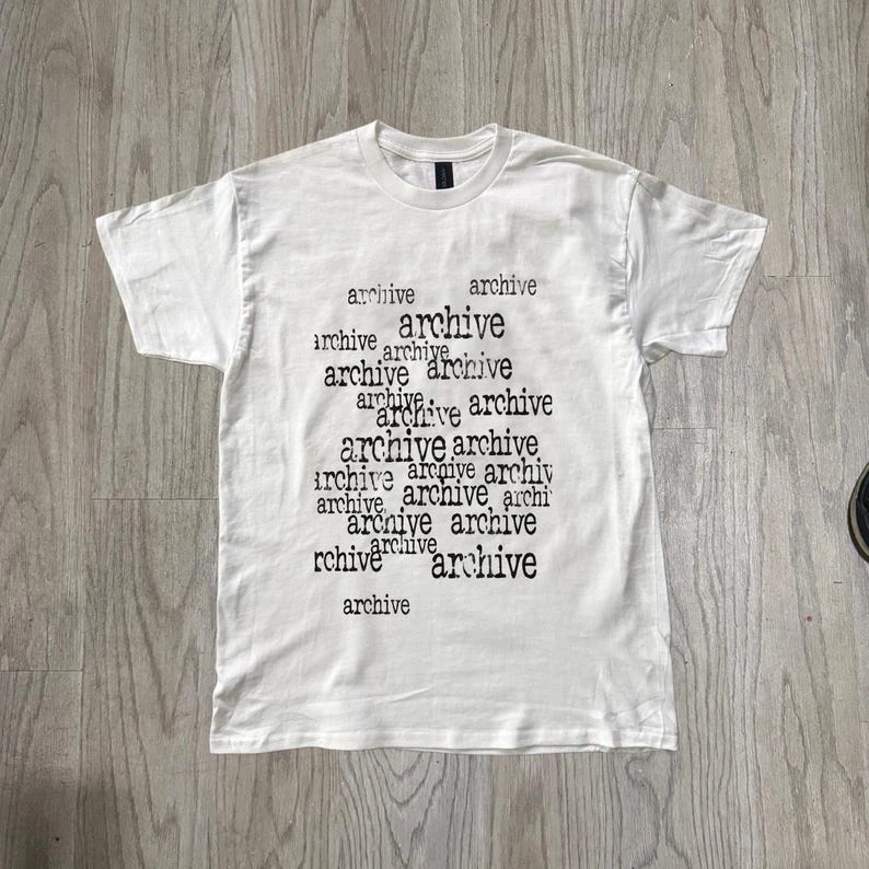 Archive Graphic Tee, Archive Text Tee, Minimalist Typographic White T-Shirt, Minimalist Streetwear Shirt, Y2K Grunge T-Shirt