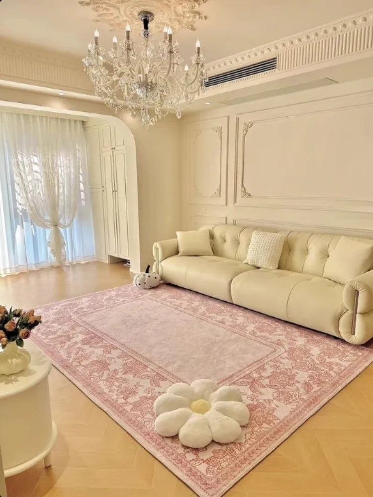 VIKAMA Pink Floral Carpet Moisture and Mildew Resistant Living Room Sofa Blanket Bedroom Floor Mats Home Decoration