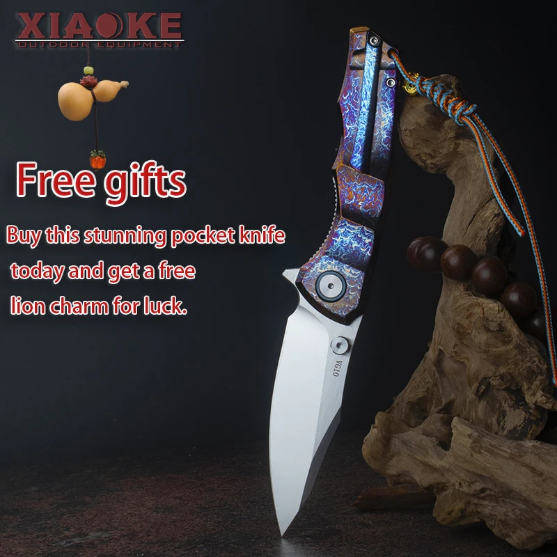 

Blue Flame Titanium Handle Folding Knife with VG10 Blade, Titanium EDC Pocket Knife, Outdoor Camping Hunting Survival Tool Anti