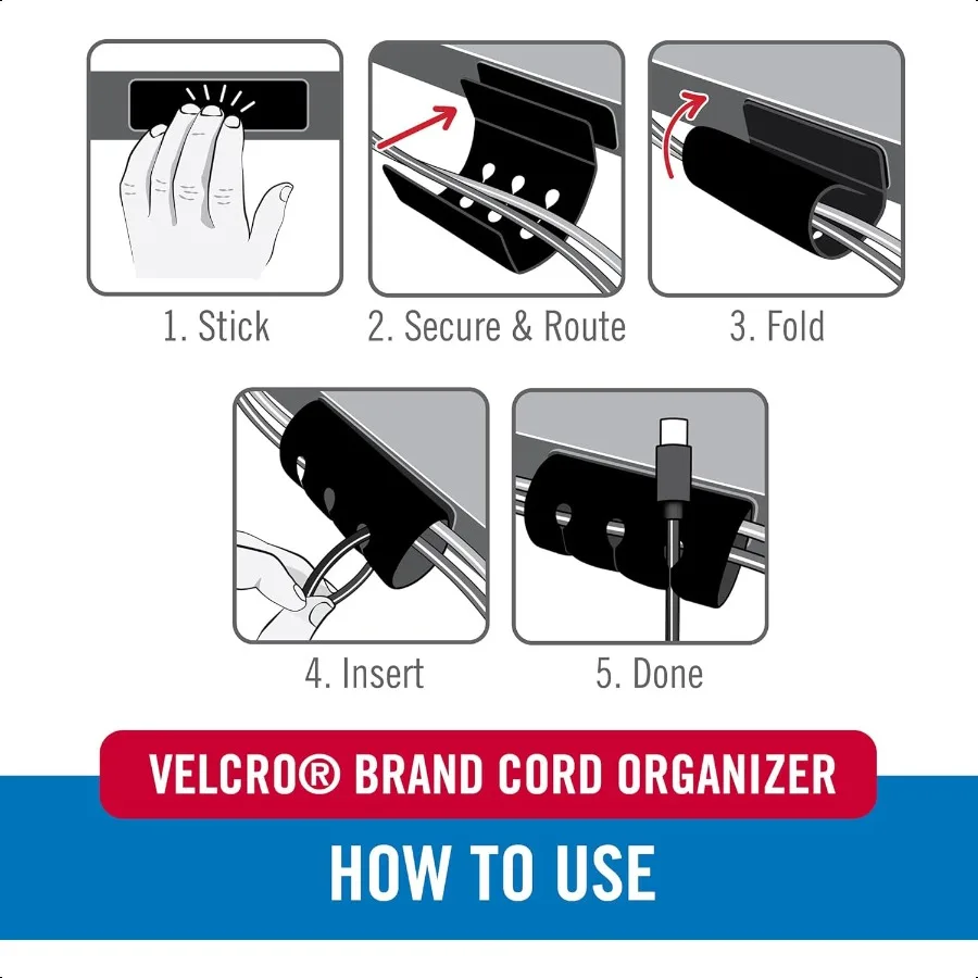 VELCRO Brand Cord Organizer for Desk Cable Management Nightstand Organization Unique Dual Function Cable Sleeve Cord Keepers Co