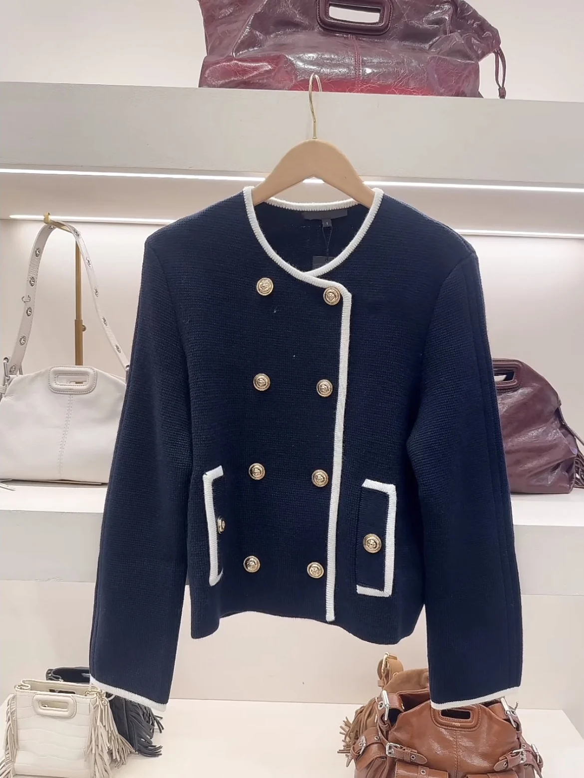 

HEIDD M Home 2025 Осень Зима Темно-синий длинный вязаный открытый кардиган с двойной пуговицей French Sle Slim Fit Повседневная одежда