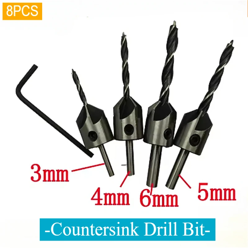 Countersink Drill Bit Set Carpentry Reamer Chamfer Boring Drilling Round Shank Counterbore Screw Hole Drill Woodworking Tool