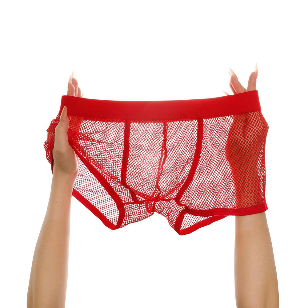 

Men Transparent Mesh Underwear Breathable Boxer Shorts Mid Waist Femboy Big U Pouch Underpants Quick Dry Summer Men's Panties