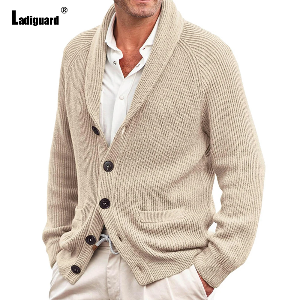 

Ladiguard 2023 New Knitting Sweaters Winter Warm Coats Plus Size Mens Basic Top Cardigans Lepal Collar Pocket Sweater Jumpers