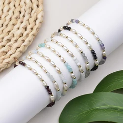 4mm Natural Stone Brass Beads and Freswater Pearl Stretchable Bracelet women's fashion bracelet Suitable for women daily wear
