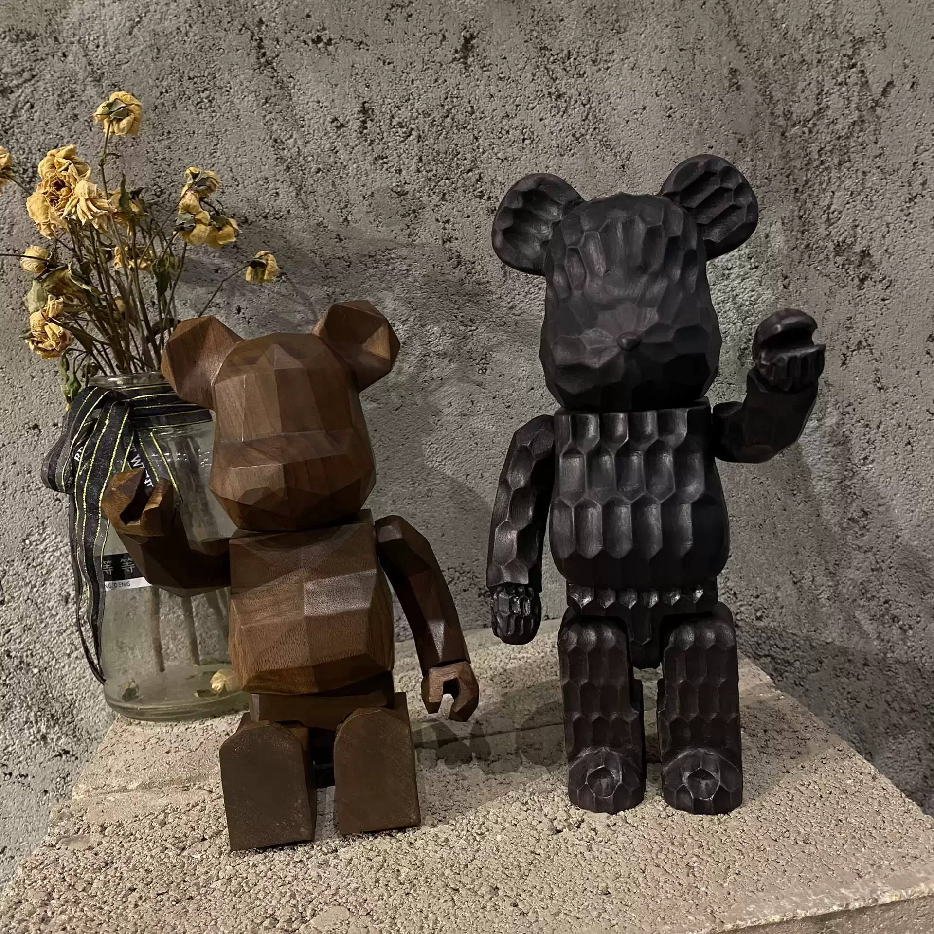 Bearbrick 400% Diamond-Shaped Walnut Ebony Wavy 11-Inch Height Handmade Natural Wood Material Gift Doll Collection Wooden Bear