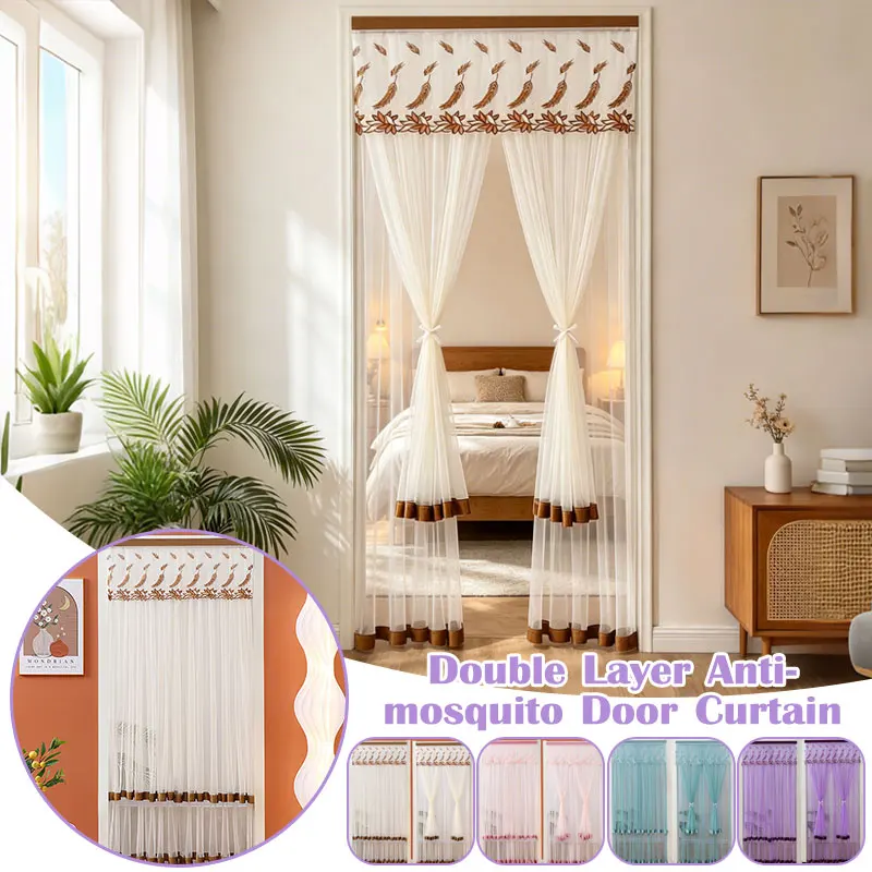Anti Mosquito Door Curtain Double Layer Self-adhesive Lace Mesh Fly Screen Insect Proof Net Bedroom Kitchen Balcony