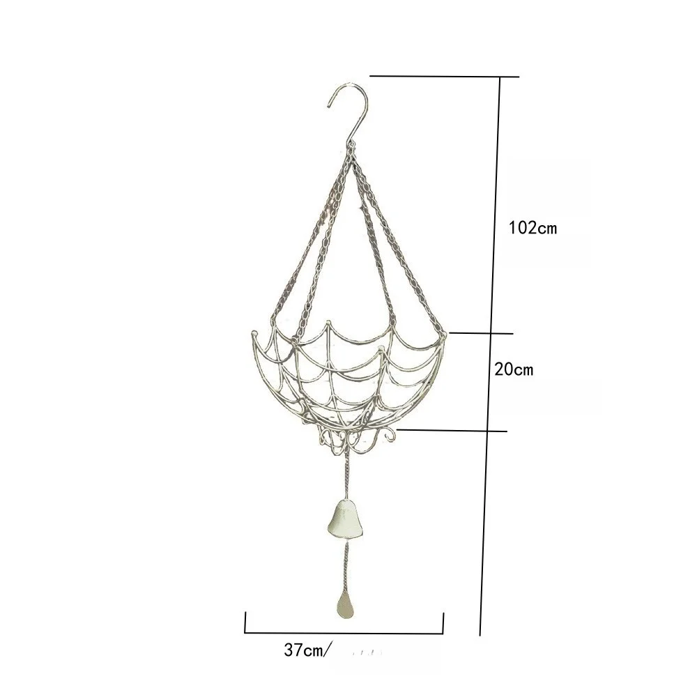 Wrought Iron Simple Balcony Garden Hanging Planter for Hanging Orchids and Green Plants with Bells, Vintage-Style Hanging Flower Basket