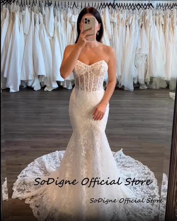 Sodigne sereia tule vestidos de casamento querida sem mangas rendas apliques vestido de noiva vestido de casamento robe de mairee ﻿ Personalizado