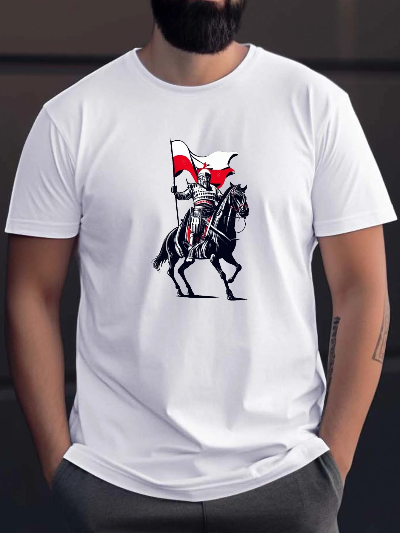 

Мужские футболки с короткими рукавами и принтом Polish Hussaria Knight Charge, удобные повседневные эластичные топы с круглым вырезом для мужчин, активного отдыха