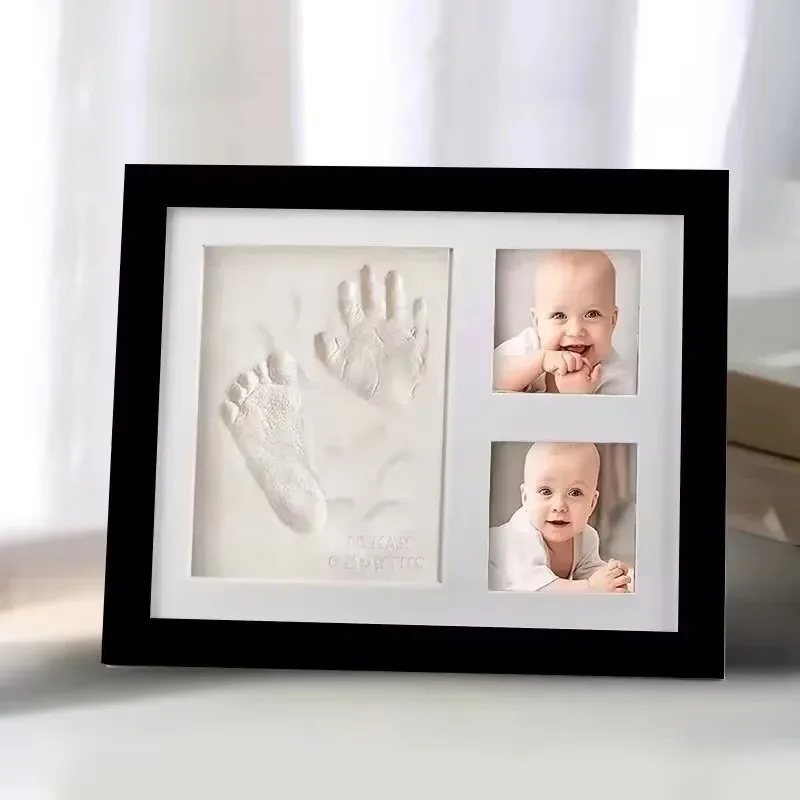 Baby Birth Hand Footprint Photo Frame Pet Paw Print Clay DIY Souvenir Keepsake Tabletop Ornament for Newborn Puppy Kitten Memory