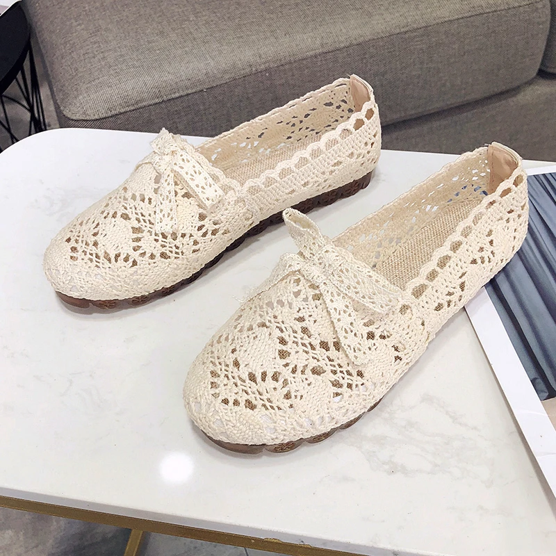 New Women Mesh Breathable Bow Shoes Fisherman Shoes Woman Comfortable Flat Soft Bottom Women Peas Shoes Casual loafers Shoes