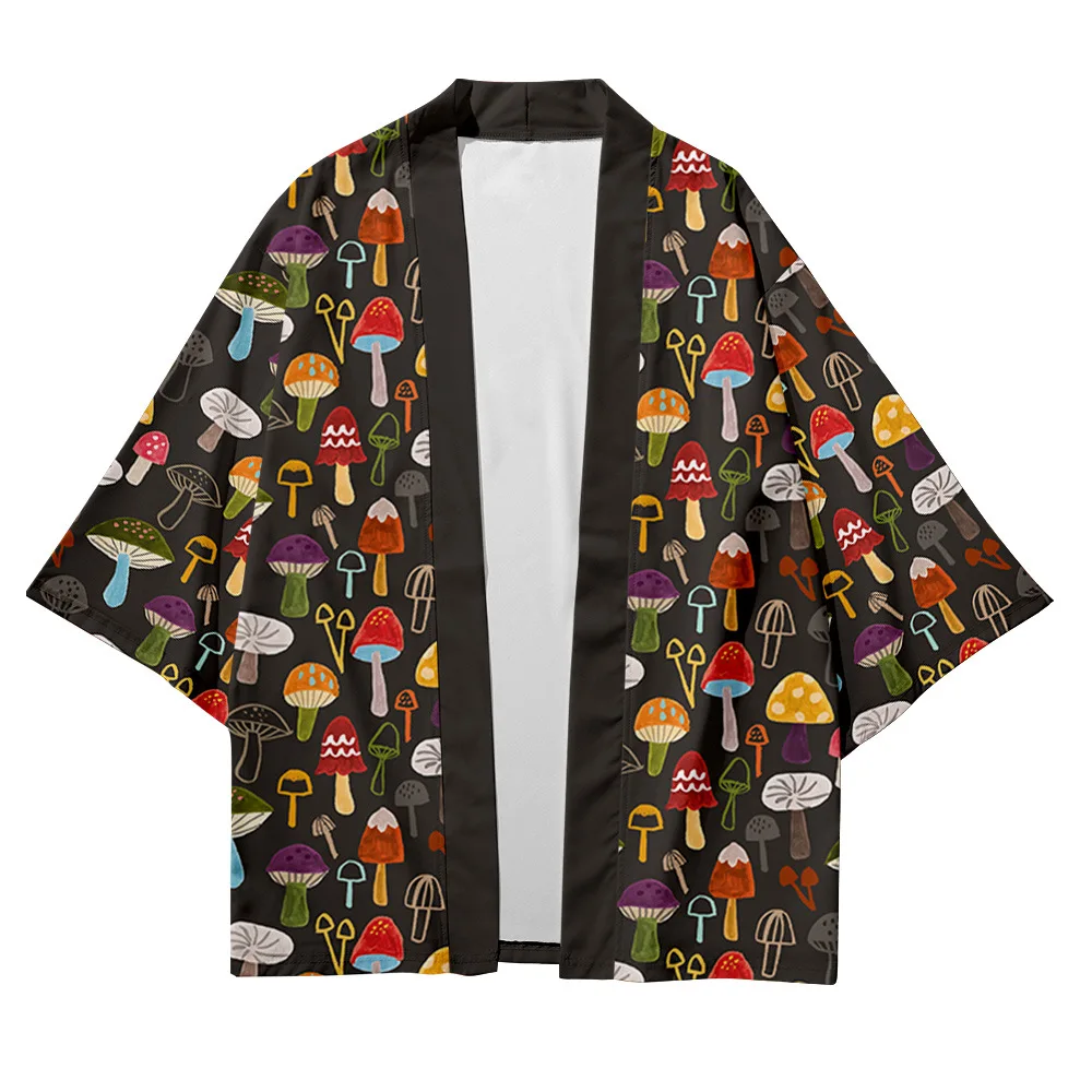 2021 Plus Size XXS-6XL Mushroom Print Beach Fashion Beach Japanese Kimono Robe Cardigan Men Shirts Yukata Haori Women\'s Clothing