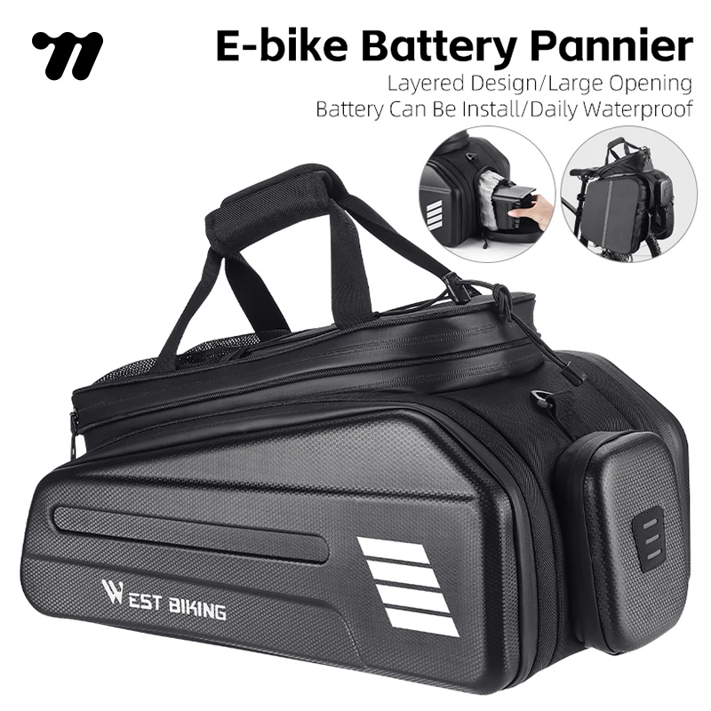 WEST BIKING Borsa Portabatteria per Bici Elettrica, Borsa Posteriore Espandibile, Borsa da Viaggio per Ciclismo Resistente alla Deformazione