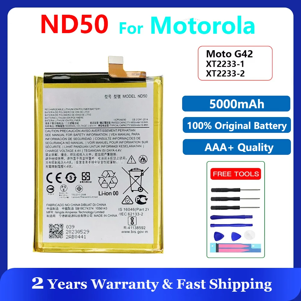 New Original ND50 Battery For Motorola MOTO G42 XT2233-1 XT2233-2 Cell Mobile Phone Batteria + Free Tools  5000mAz