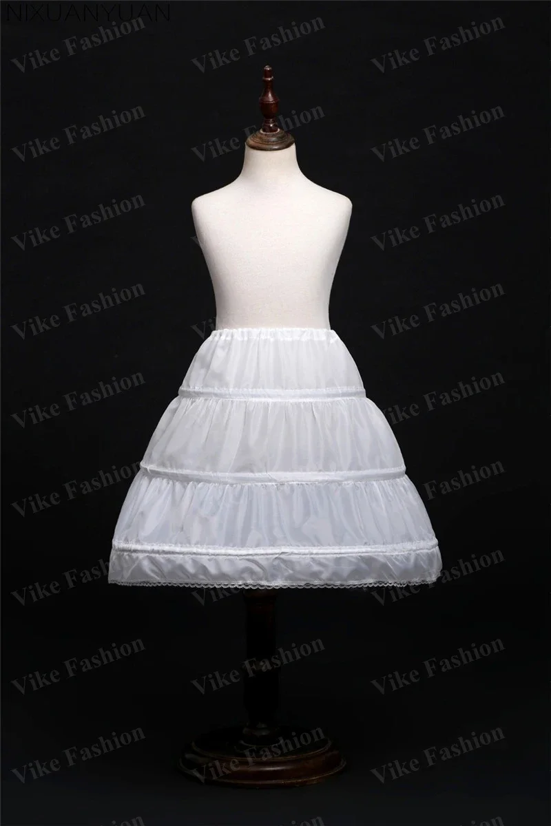 สีขาวเด็ก Petticoat A-Line 3 ห่วง One ชั้นเด็ก Crinoline Lace Trim ดอกไม้สาวชุดกระโปรงเอวยางยืด