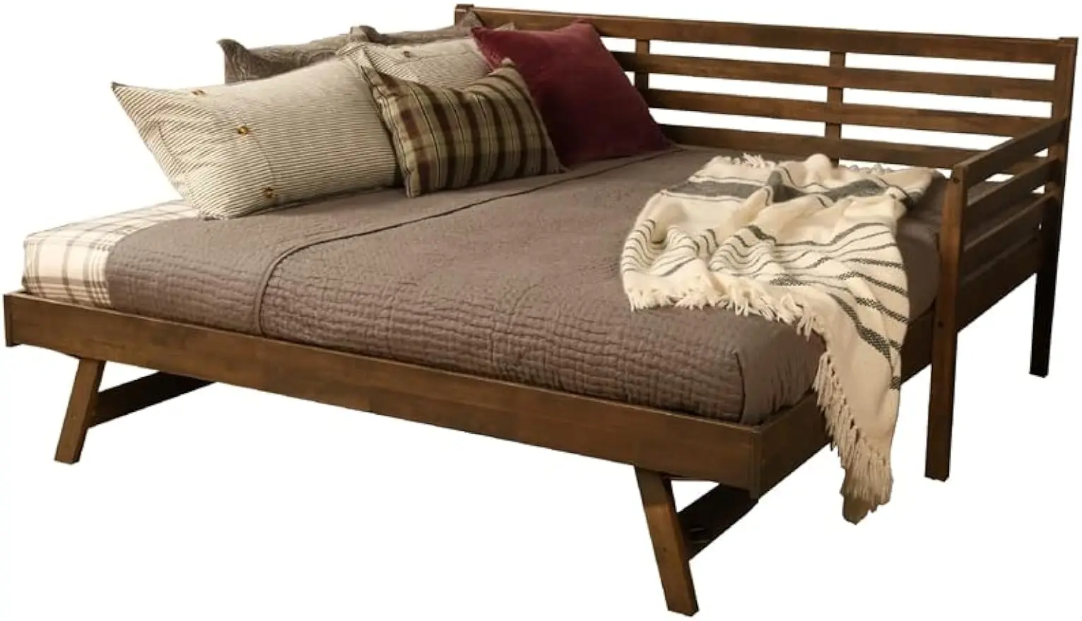 

Rectangular Furniture Boho Wood Daybed with Pop Up Trundle , Walnut Brown , Covert to King-size Bed / Used as 2 Twin-size Beds