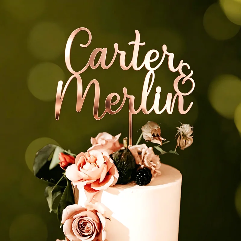 Cake Topper Personalized Name, Cake Decoration Topper for Bride Bridegroom Name, Acrylic Cake Topper and Wooden Cake Topper
