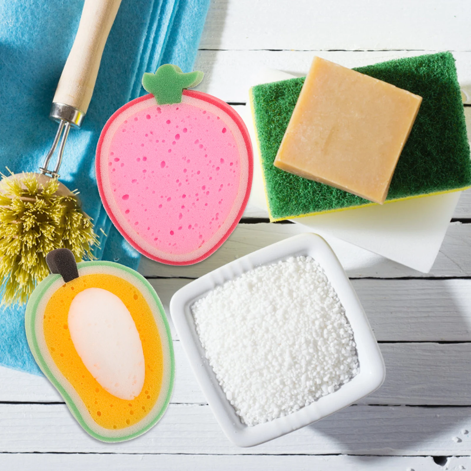 

4 Pcs Scrubber Fruit Styling Cleaning Sponge Dishwashing Supplies Sponges for Dishes