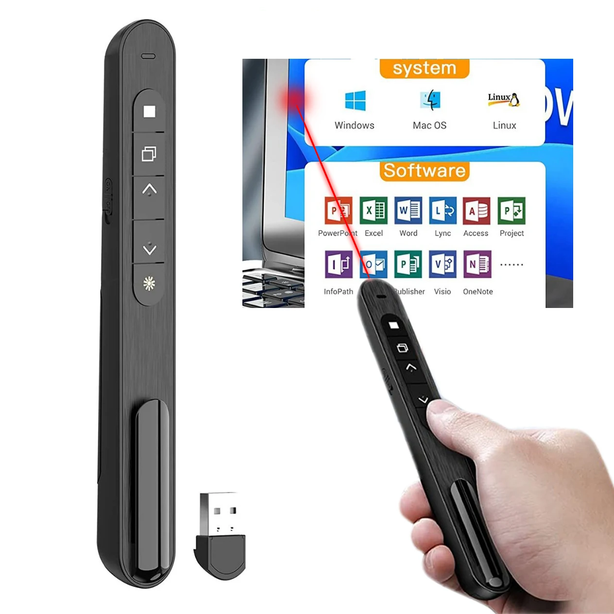 PPT Page Turning Wireless Pen Office Teaching Projector Demonstration Pen With Laser Remote Control Page Pointer Accessories