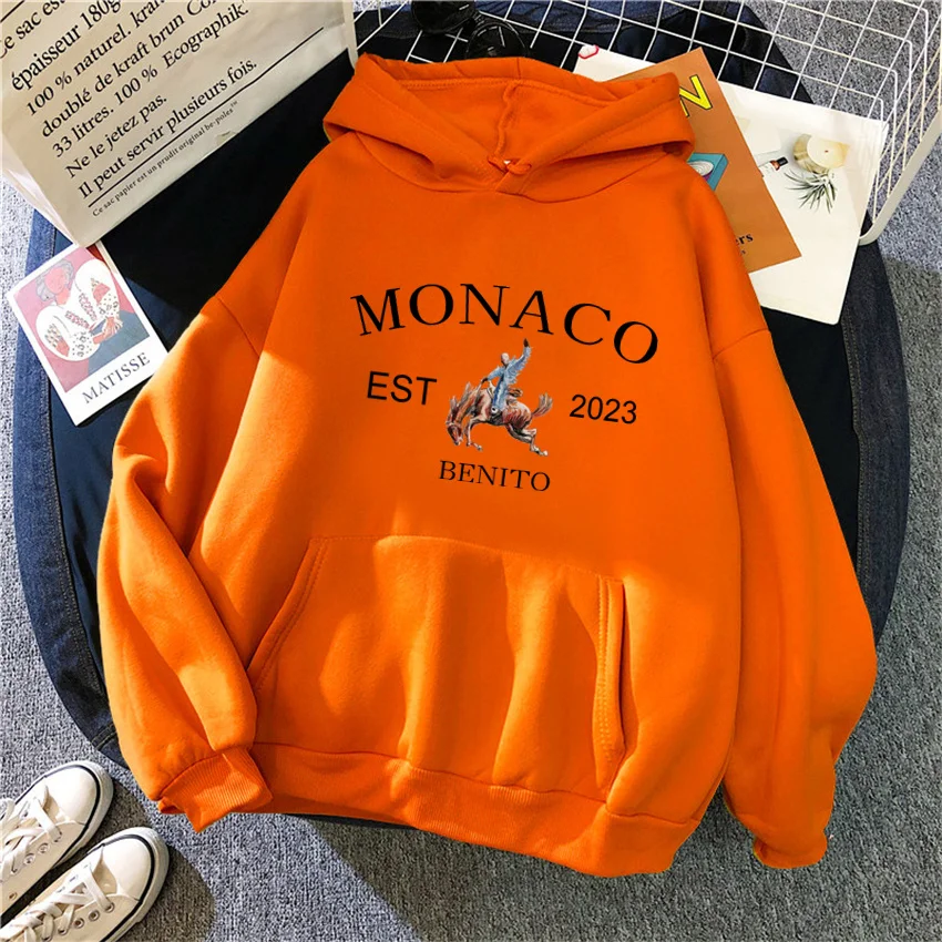 Autumn Clothing Bad Bunny Monaco Women Hoody Casual Fleece Sweatshirts Female Woman Hoodie Hip Hop Pullover Streetwear Unisex