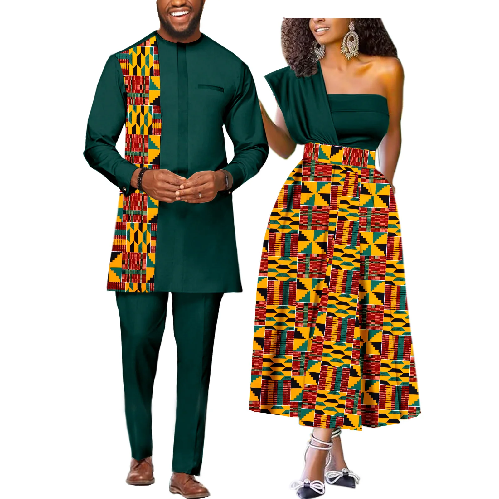 Dashiki-ropa de pareja africana para hombre y mujer, traje de boda, Top, pantalones, traje, vestidos de fiesta con estampado Ankara sin tirantes