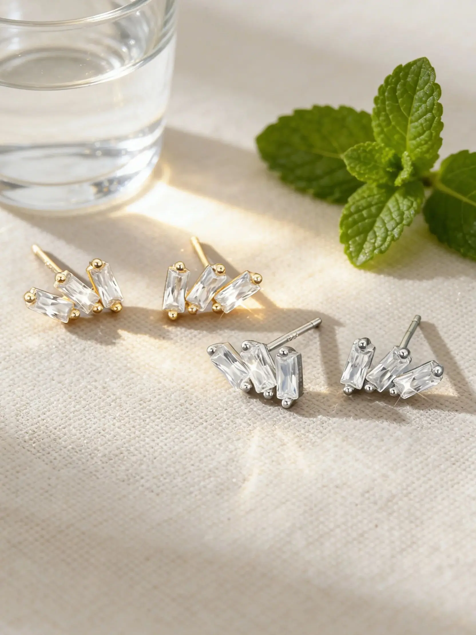 Elegant 925 Silver Baguette Zircon Stud Earrings, Crawler Design, Luxurious Fashion Jewelry, Holiday Gift For Her
