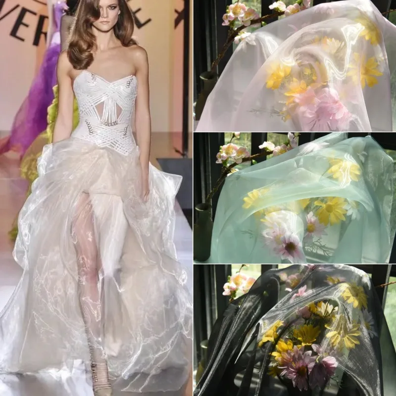 Liquid High Density Flowing Light Organza Fabric for Wedding Dresses Backgrounds Stage Ceilings Curtains Decorative Fabric