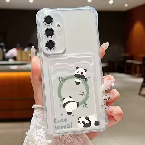 Panda Case For Samsung Galaxy S24 S25 S23 S22 Ultra S20 S21 FE A16 A36 A56 A52 A53 A34 A54 A15 A25 A35 A55 5G Card Holder Cover