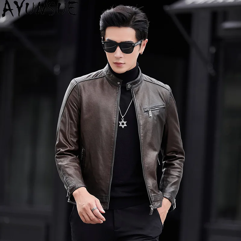 

AYUNSUE Real Sheepskin Genuine Leather Jacket Men 2025 Spring Autumn Coat Mens Clothes Vintage Motocycle Coats Jaqueta De Couro