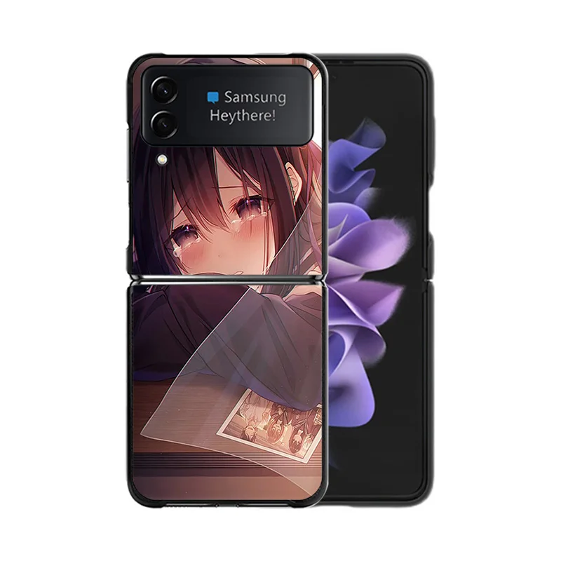 Phone Case for Samsung ZFlip6 5G Z-Flip5 Sad Girl Tears Cartoon Galaxy Z Flip4 Flip3 Flip 6 5 4 3 Shell Black Cases Cover