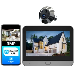 Smart 3MP Mini Digital Peephole Door Eye Camera Wireless WiFi 940nm Infrared IR PIR Motion Detection Digital Viewer iCam365 APP