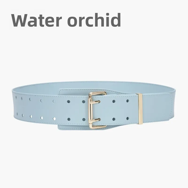 Ladies' leather wide waistband decorative dress with fashionable outer waistband and double needle buckle waistband