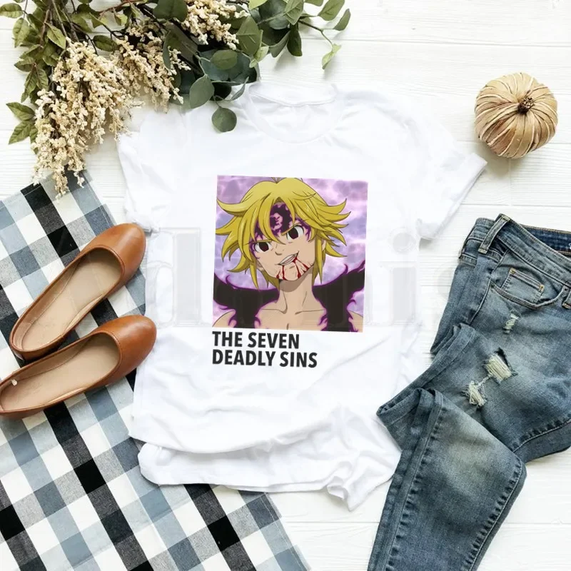 Anime Seven Deadly Sins Nanatsu No Taizai Meliodas Short Sleeve Female Tops Tees Harajuku VintageT Shirts Women\'s T-shirt
