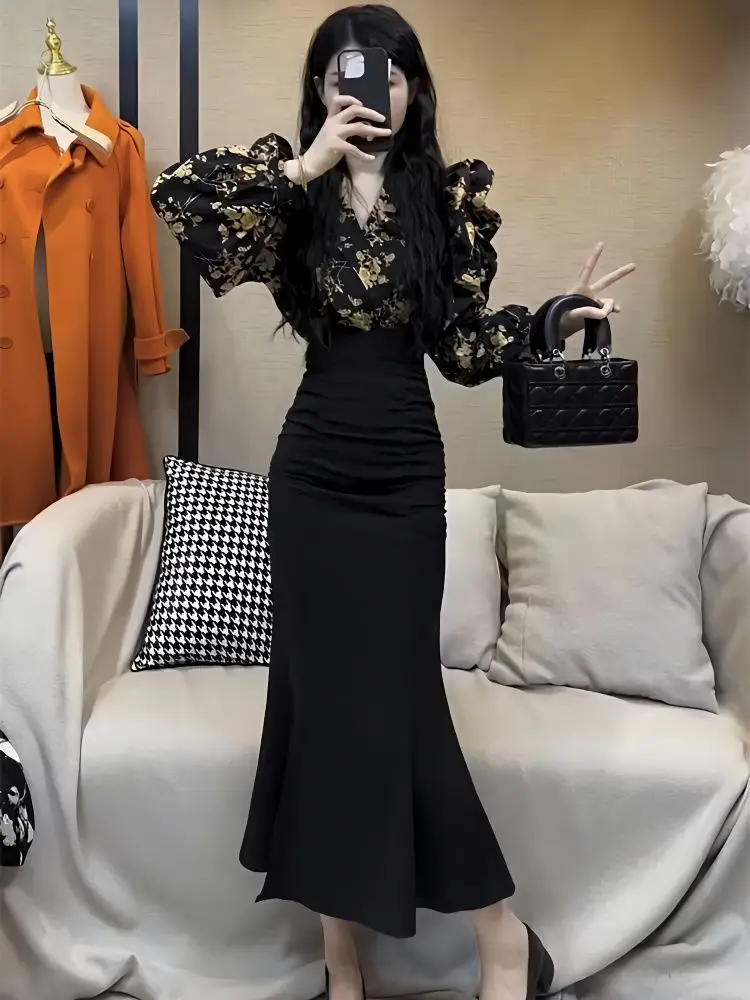 

Женский комплект Ature с цветочным принтом, пышными краями и дизайном Fi Tail для молодых взрослых, весна-осень 2023, Sle