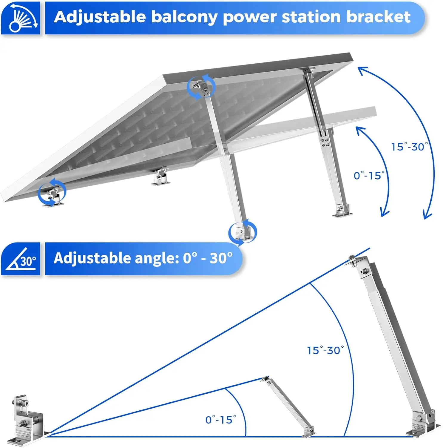 Premium Multi-power Solar Panel Support Bracket, Adjustable Tilting Aluminum Mount System for Roof Boat And Flat Installation