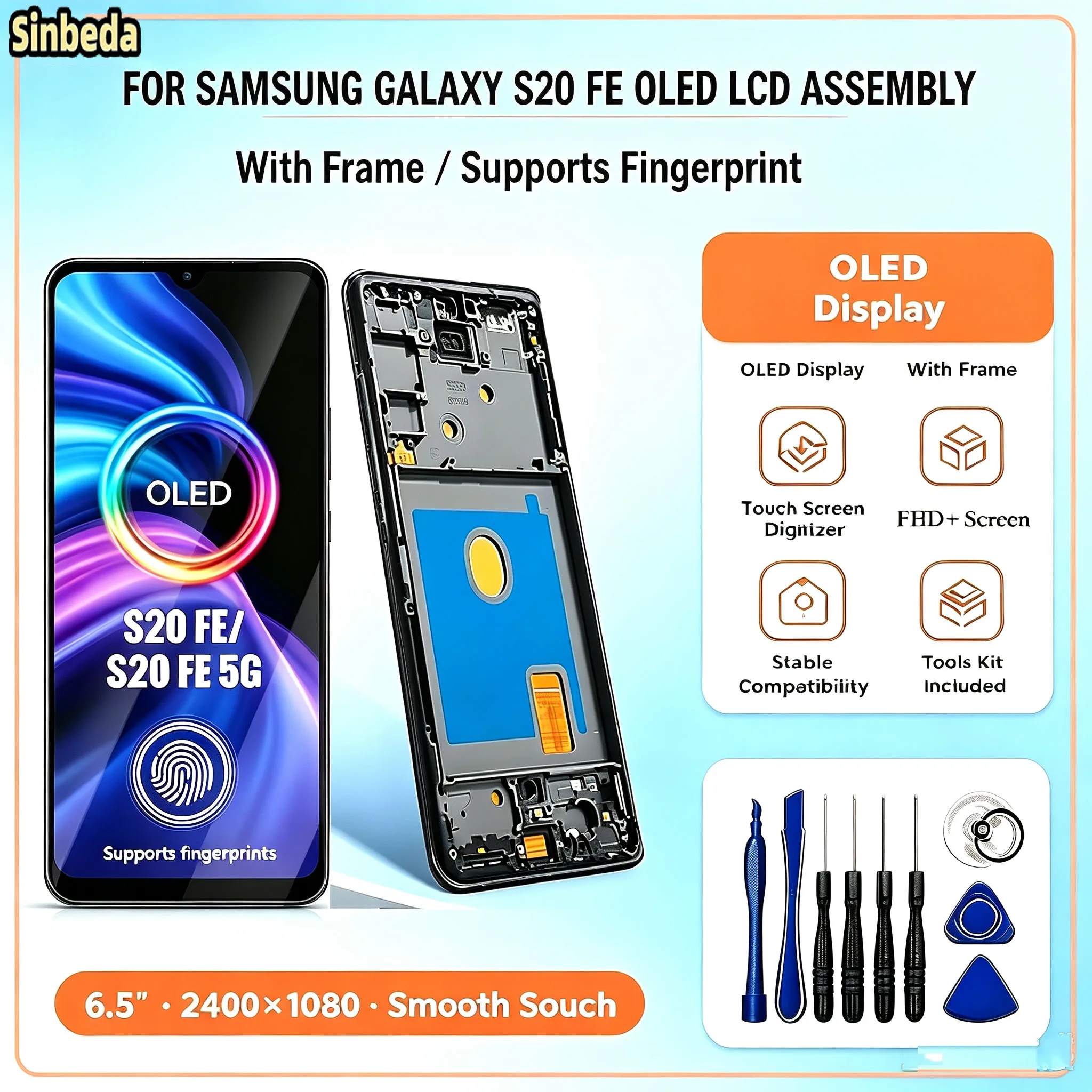 100% Tested OLED Screen For Samsung Galaxy S20 Fe/S20 Fe 5G LCD Replacement Touch Screen With Frame Fingerprint Detection