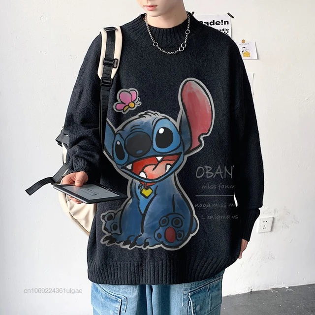 Disney Stitch Print Sweater Stitch Men s Sweaters Men s Disney Sweater Print Aliexpress