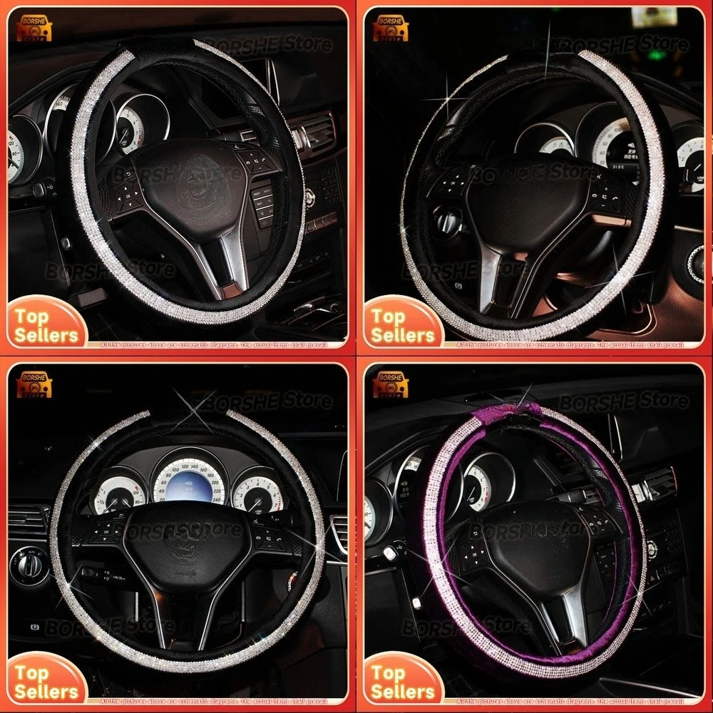 

2026 Suitable for Various Car Models Rhinestone Swan Decorated Winter Steering Wheel Cover Fashion Korean Crystal Diamond