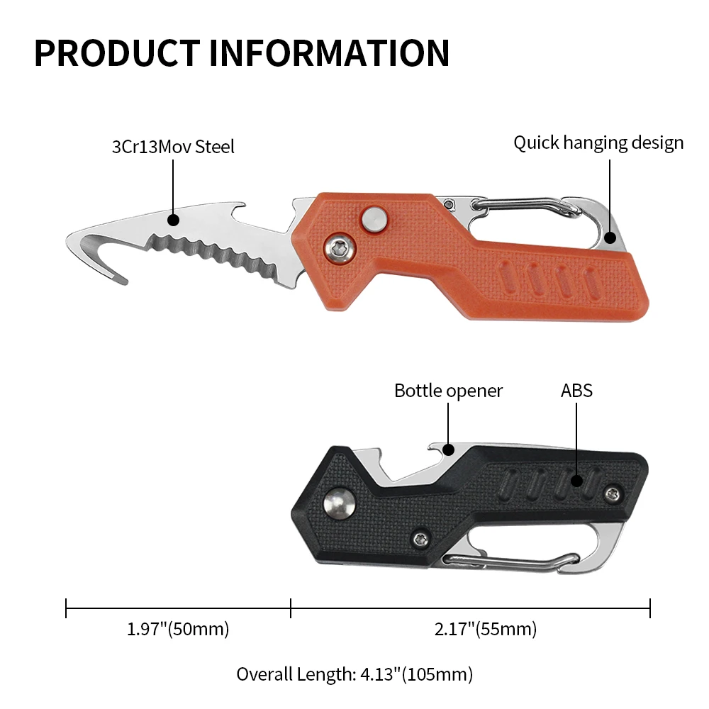 Tunafire Portable Multitools Knives Keychain Serrated Hook Knife Tool Outdoor Survival Camping Multi Folding Knife Box Opener